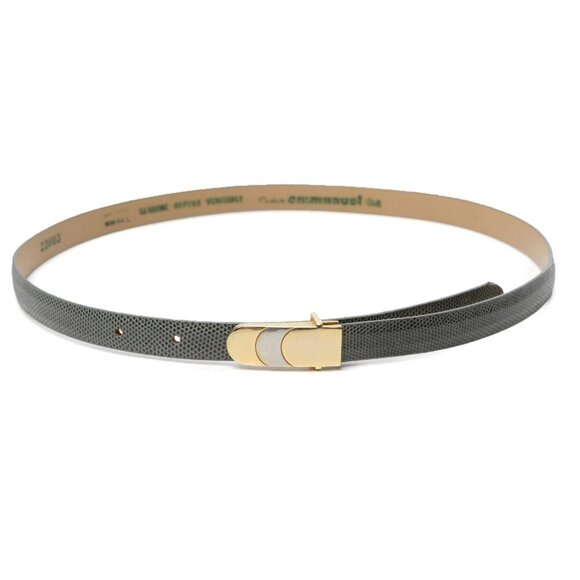 Vintage Couture Emmanuel Leather Snakeskin Skinny Belt 80s Grey Gold - Picture 6 of 10